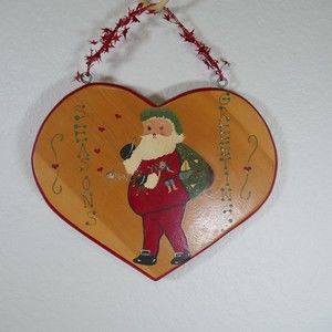 English Roses Hand Painted Christmas Santa Greetings Wall Sign 13"x11" Wood Art